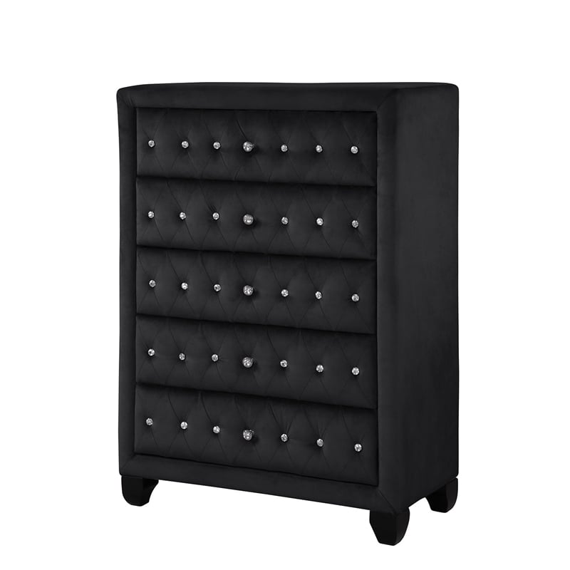 Sophia Crystal Tufted Chest finished with Velvet Fabric / Wood in Black