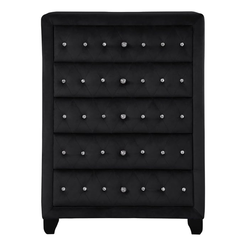 Sophia Crystal Tufted Chest finished with Velvet Fabric / Wood in Black