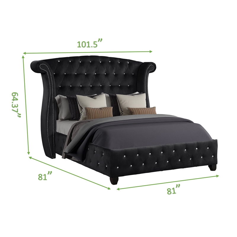 Sophia King 4 Pc Upholstery Bedroom Set Made With Wood in Black