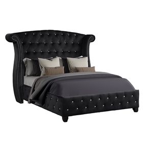 sophia upholstery queen size bed made with wood in black color