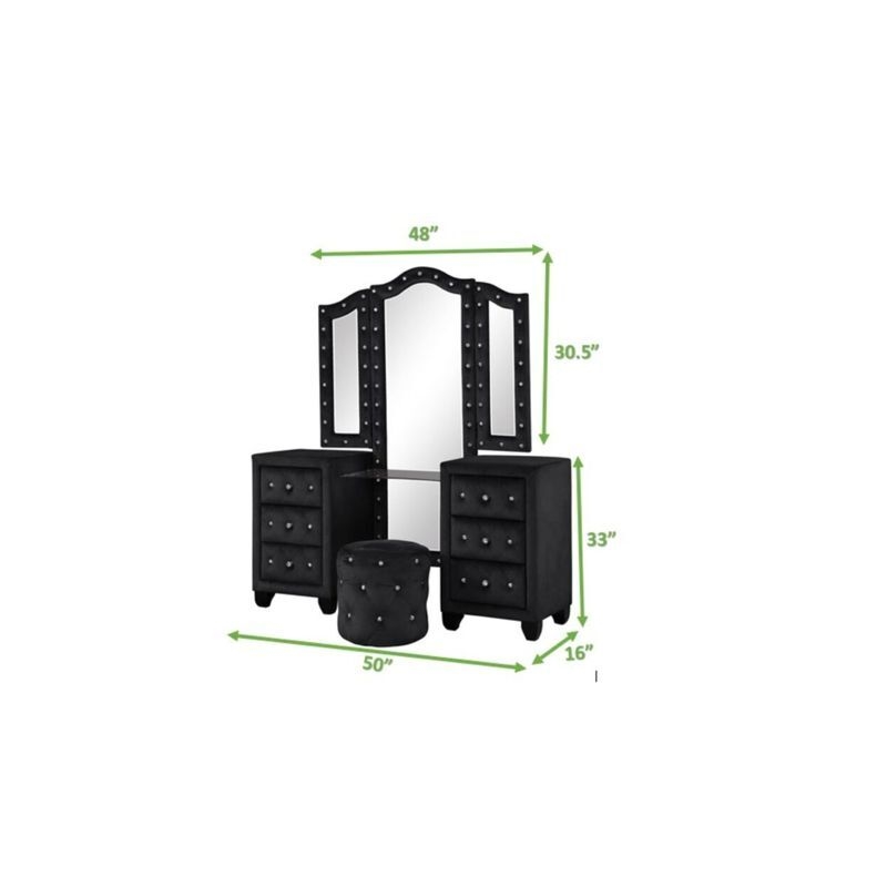 Sophia Queen 5 Pc Vanity Upholstery Bedroom Set Made With Wood in Black