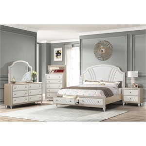 tifany king 5-n pc polyurethane bed room set in ivory & champagne gold color