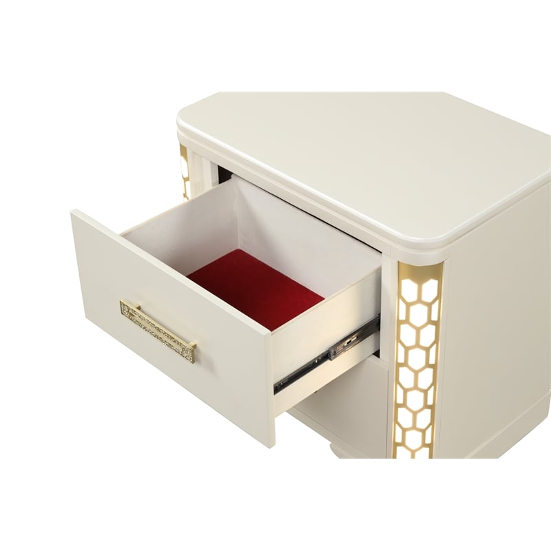 Jasmine 2-Drawer Nightstand with side LED lightning made with Wood in Beige