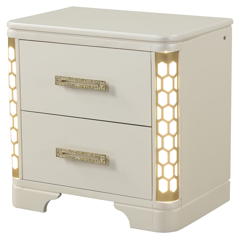 Jasmine 2-Drawer Nightstand with side LED lightning made with Wood in Beige