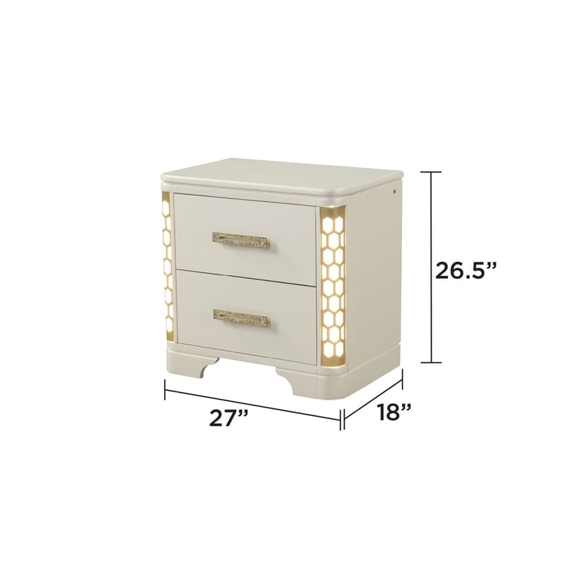 Jasmine 2-Drawer Nightstand with side LED lightning made with Wood in Beige