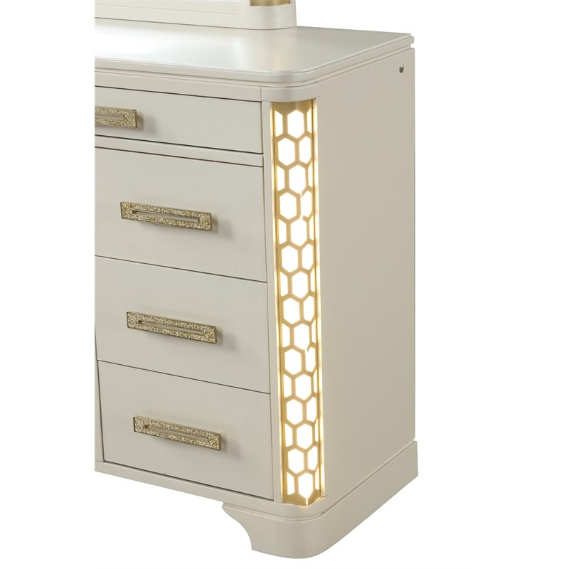Jasmine 8-Drawer Dresser with LED lightning made with Wood in Beige