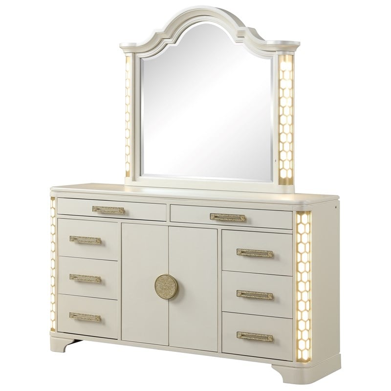Jasmine 8-Drawer Dresser with LED lightning made with Wood in Beige