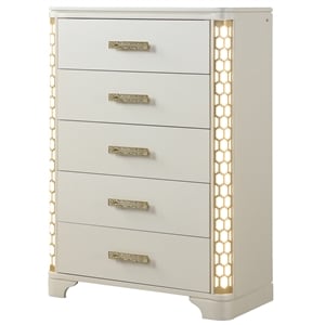 Jasmine 5-Drawer Chest with LED Lightning made with Wood in Beige