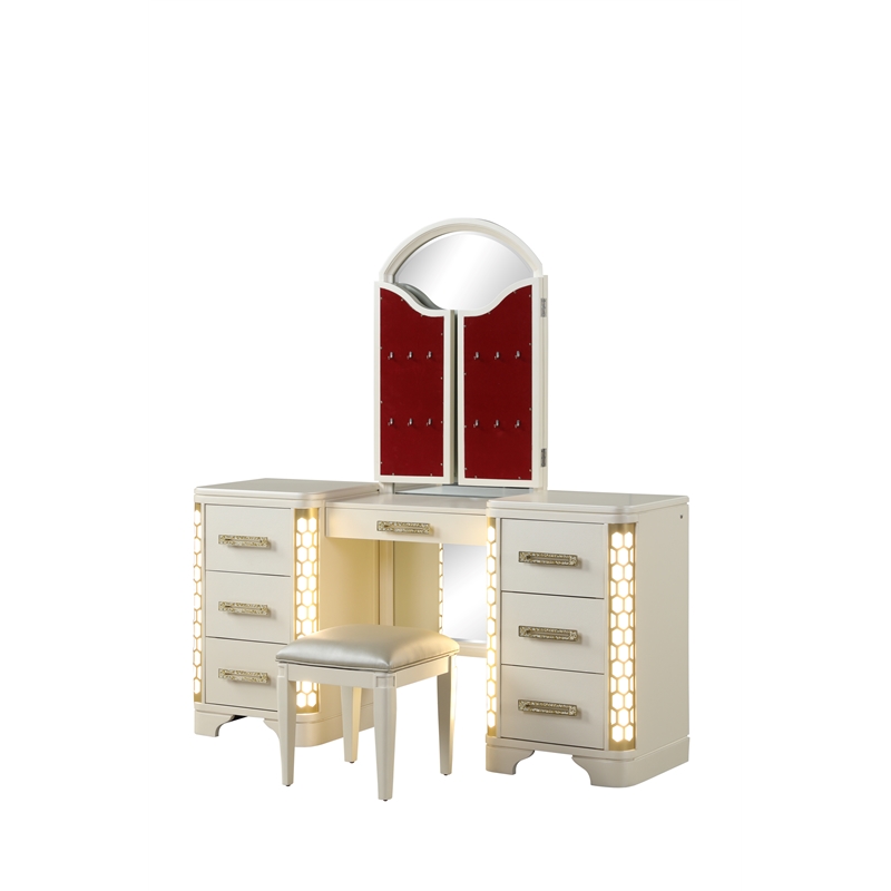 Jasmine Vanity Set with side LED lightning made with Wood in Beige