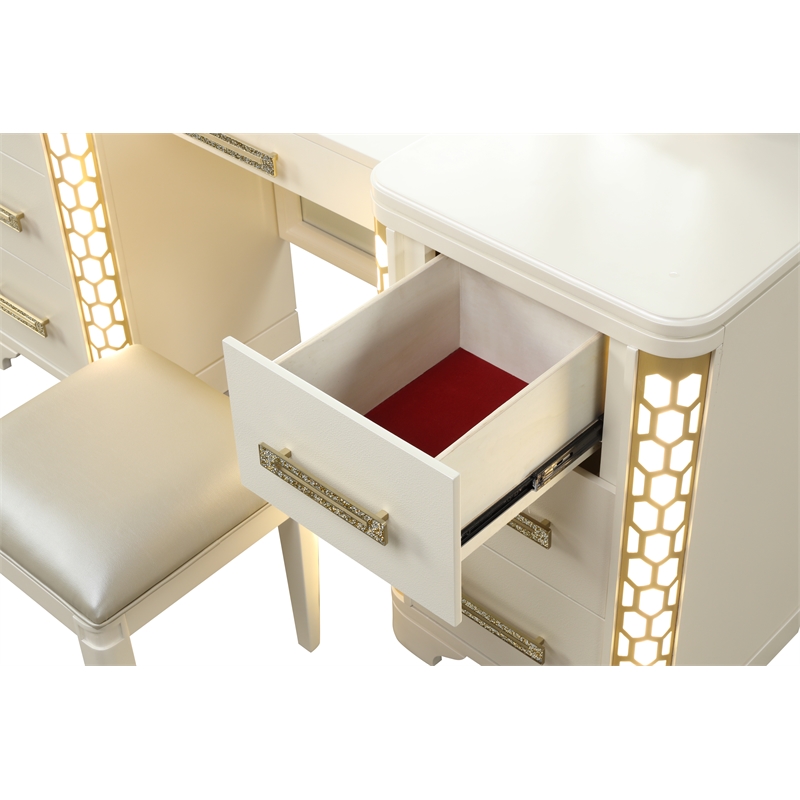 Jasmine Vanity Set with side LED lightning made with Wood in Beige