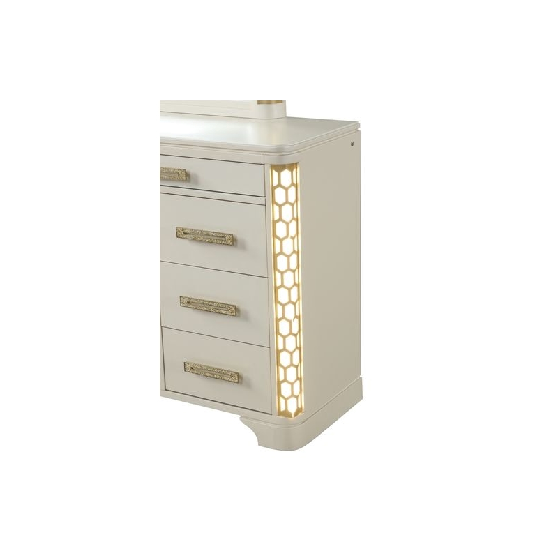 Jasmine Traditional King 5 Pc Unique LED Bedroom Set made with Wood in Beige