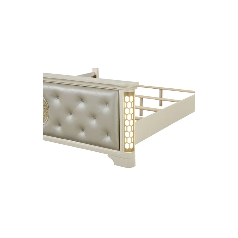 Jasmine Queen Size Tufted Upholstery & LED Bed made with Wood in Beige