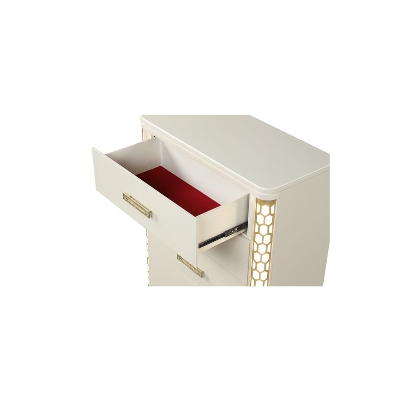 Jasmine Queen 5 Pc Unique LED Bedroom Set made with Wood in Beige