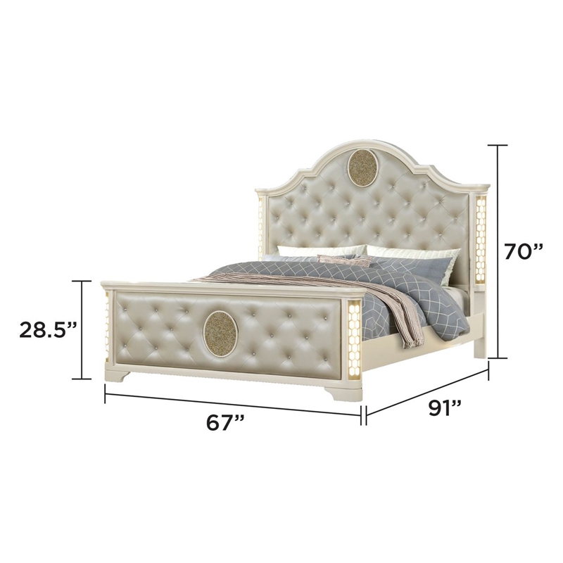 Jasmine Queen 5 Pc Unique LED Bedroom Set made with Wood in Beige