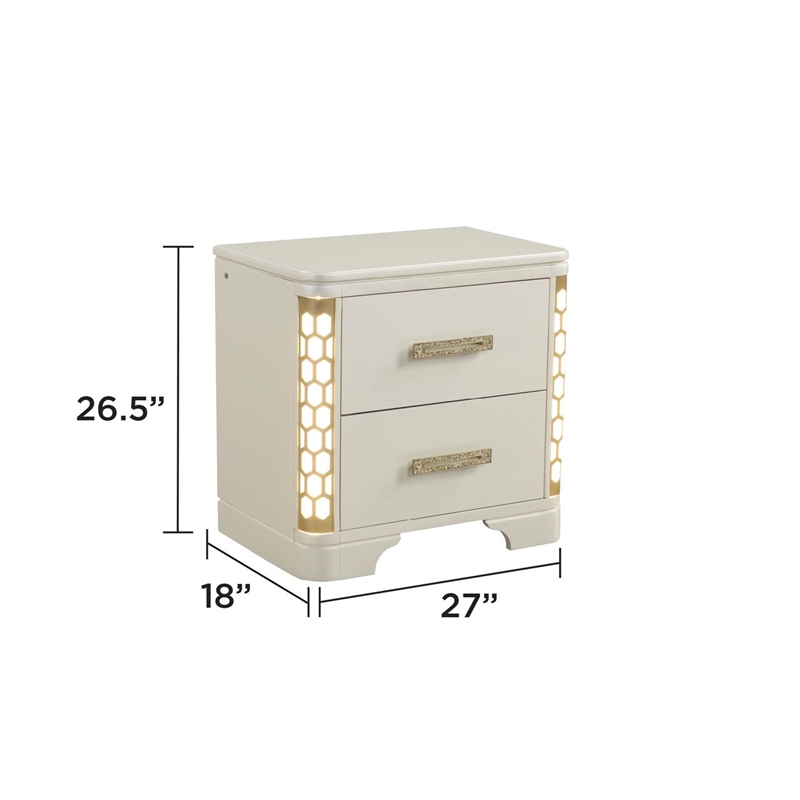 Jasmine Queen 5 Pc Unique LED Bedroom Set made with Wood in Beige