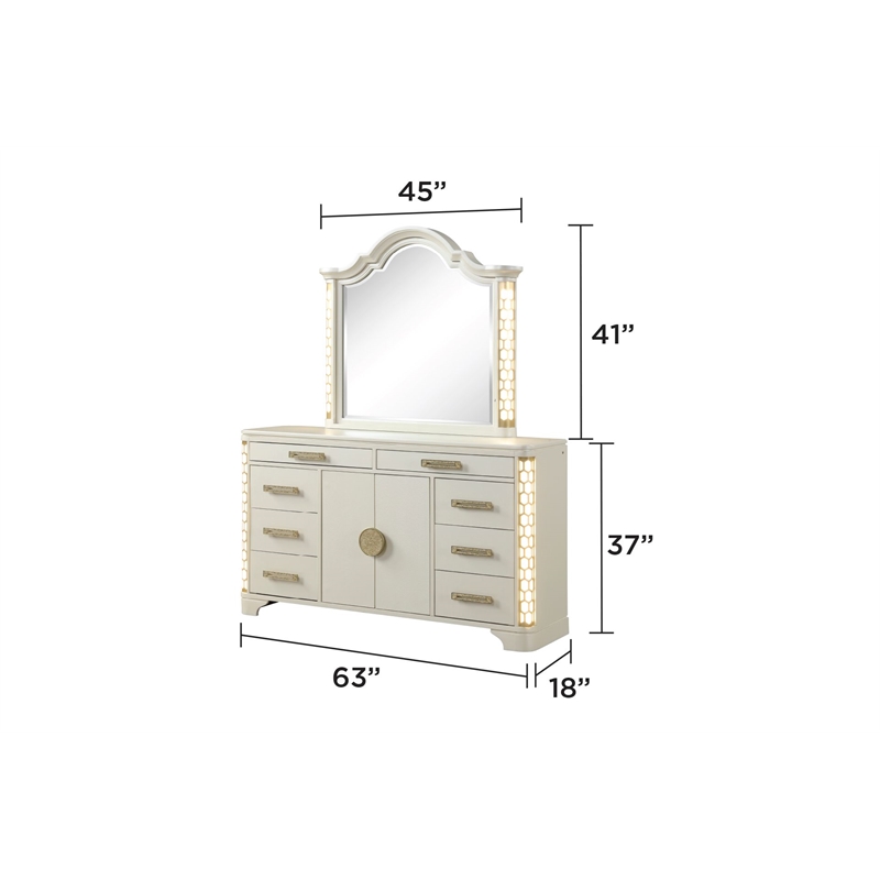 Jasmine Queen 5 Pc Unique LED Bedroom Set made with Wood in Beige