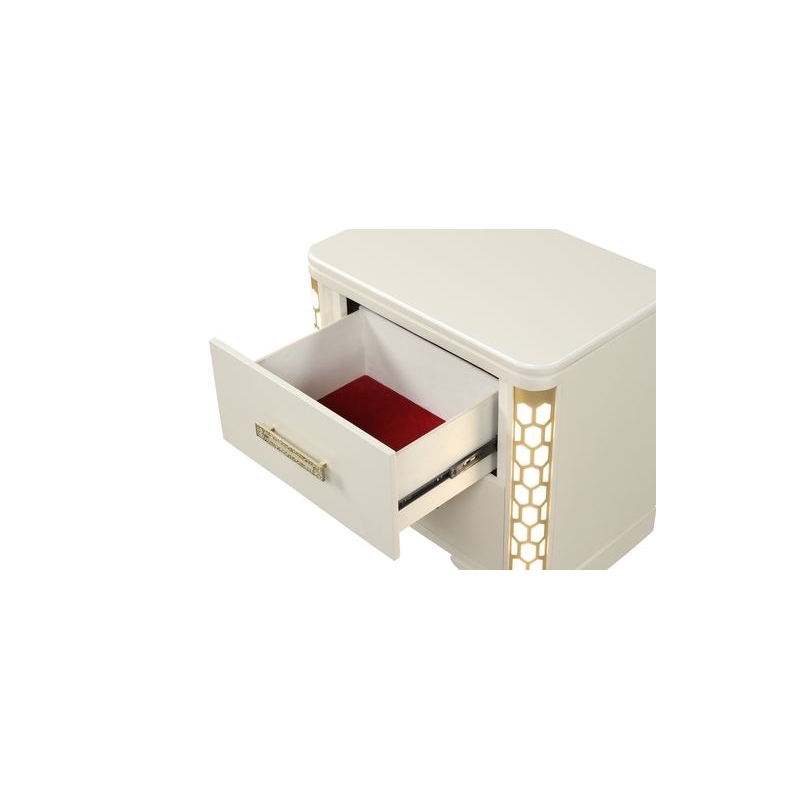 Jasmine King 4 Pc Unique LED Vanity Bedroom Set made with Wood in Beige