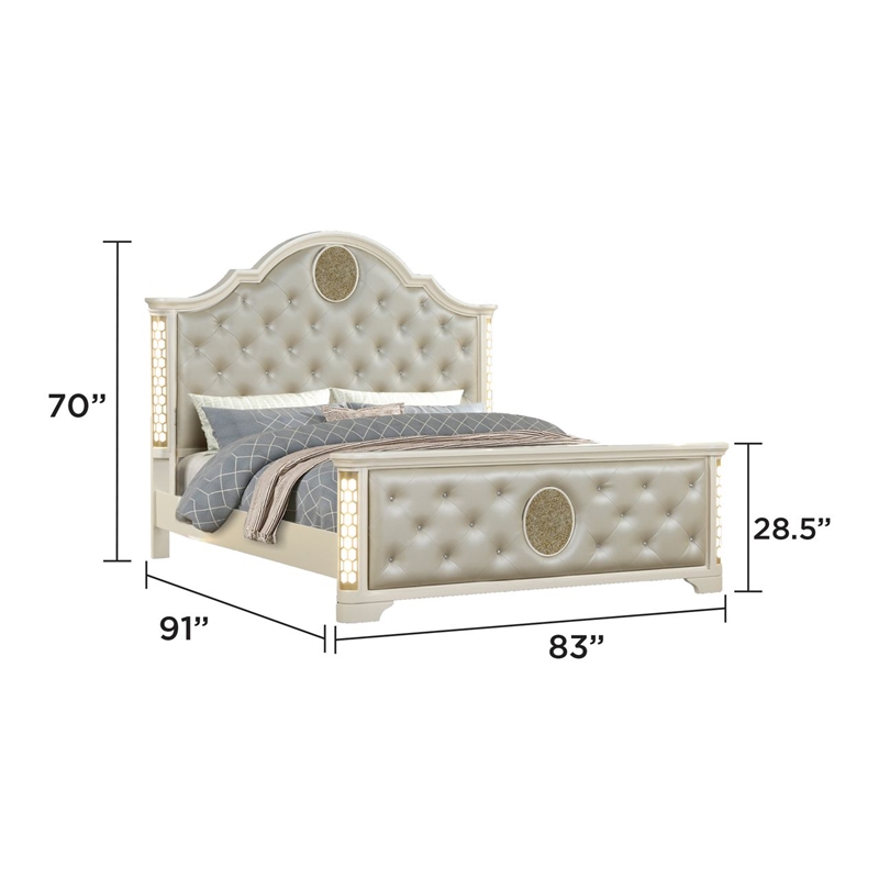 Jasmine King 4 Pc Unique LED Vanity Bedroom Set made with Wood in Beige