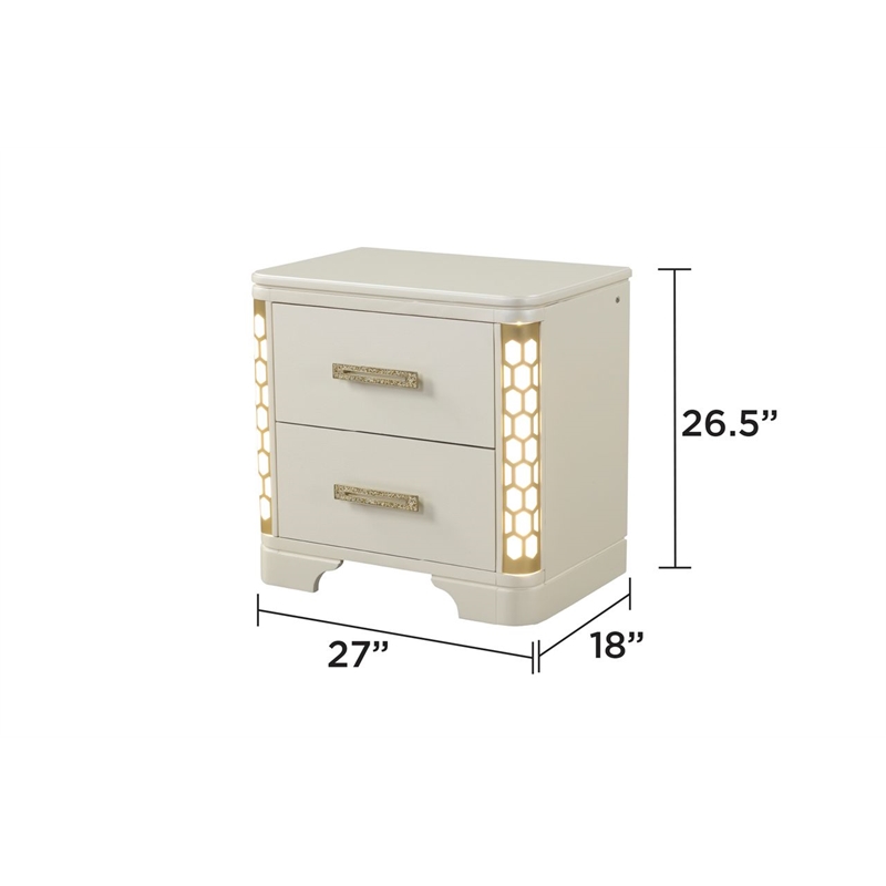 Jasmine King 4 Pc Unique LED Vanity Bedroom Set made with Wood in Beige