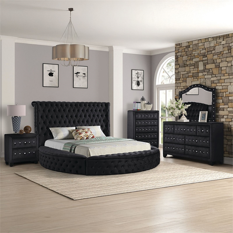 Hazel Queen 5 Pc Bedroom Set Made With Wood In Black Color