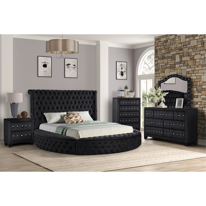 Hazel Queen 5 Pc Bedroom Set Made With Wood In Black Color