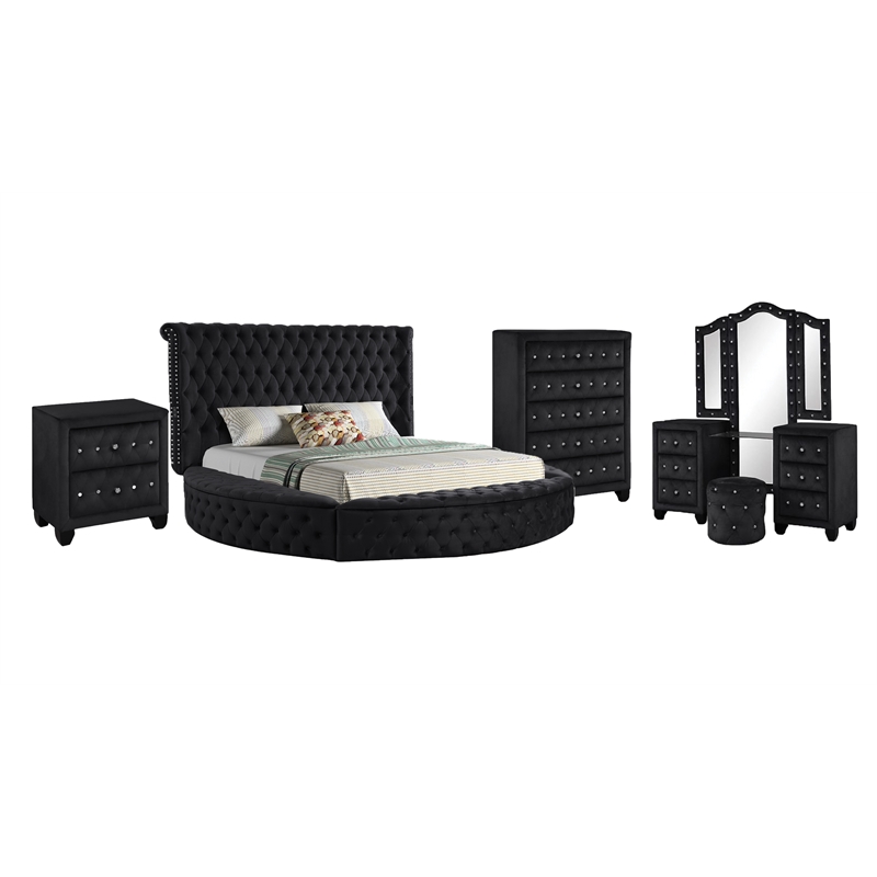 Hazel Modern Style 5-Piece Queen Vanity Bedroom Set made with Wood in Black