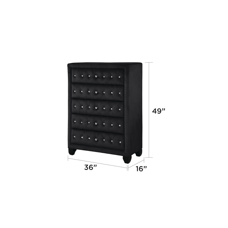 Hazel Modern Style 5-Piece Queen Vanity Bedroom Set made with Wood in Black