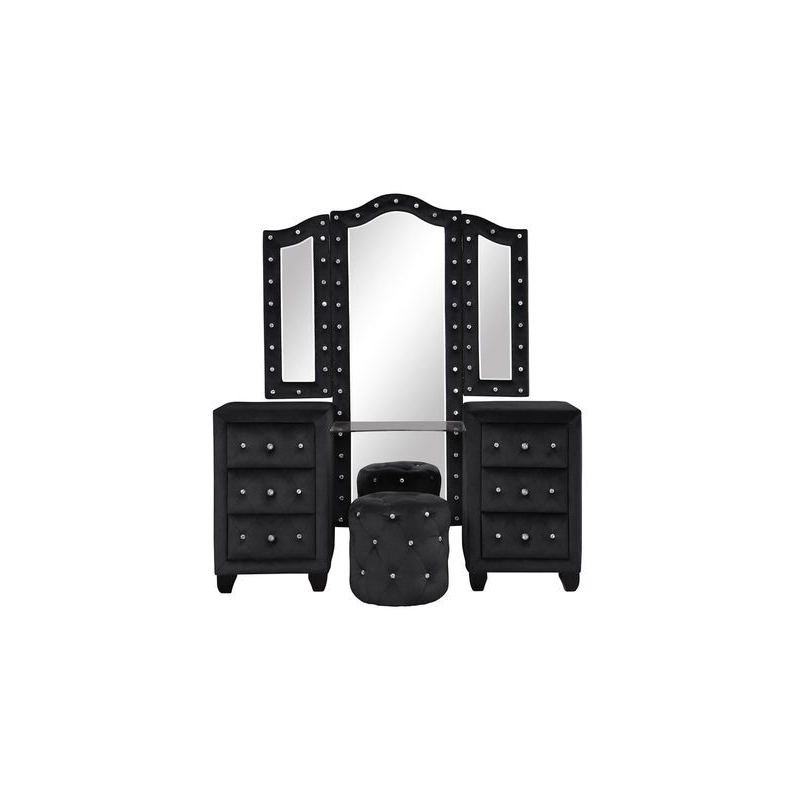 Hazel Modern Style 5-Piece Queen Vanity Bedroom Set made with Wood in Black