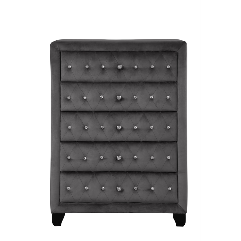 Hazel Queen 5 Pc Tufted Upholstery Bedroom Set Made with Wood In Gray