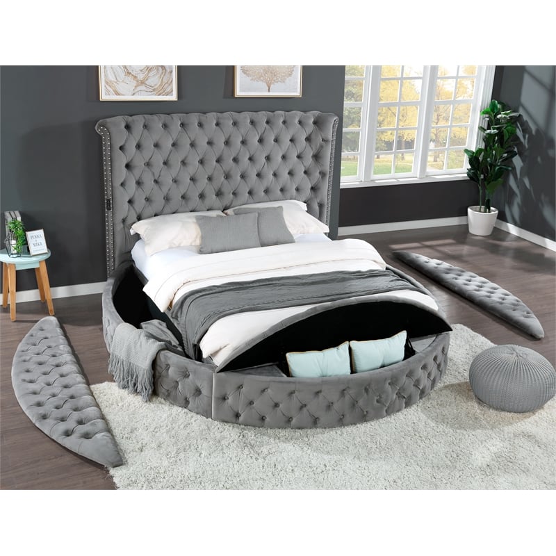 Hazel Modern Style 5-Piece King Vanity Bedroom Set made with Wood in Gray