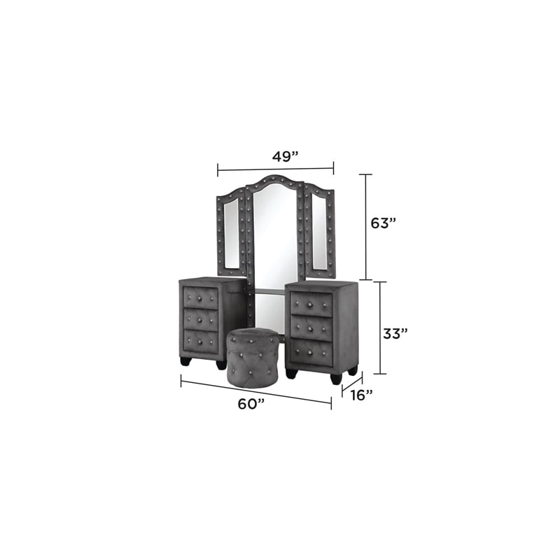 Hazel Modern Style 4-Piece Queen Vanity Bedroom Set made with Wood in Gray