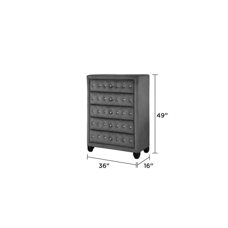 Hazel Modern Style 5-Piece Queen Vanity Bedroom Set made with Wood in Gray