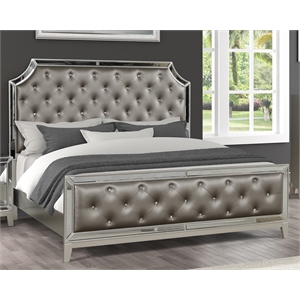 harmony queen size mirror front bed made with wood in silver color
