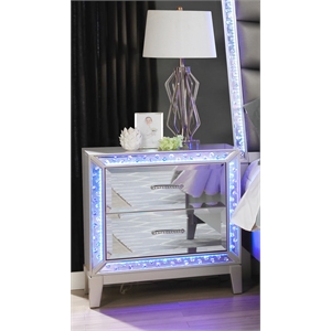 modern luxury mirror front led nightstand in silver made with mdf wood