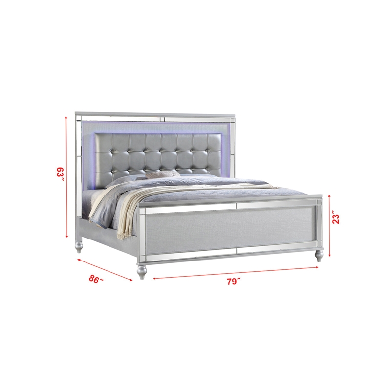 Sterling King 5 PC LED Bedroom set made with wood in Silver Color