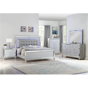 sterling king 6 pc led bedroom set made with wood in silver color