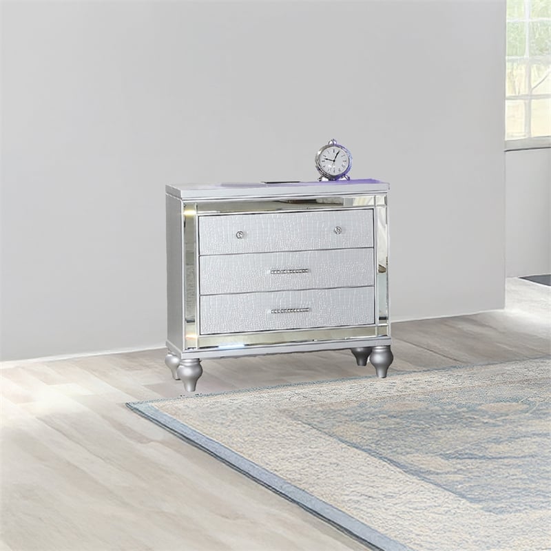 Sterling Mirror Framed Nightstand Made with Wood in Silver