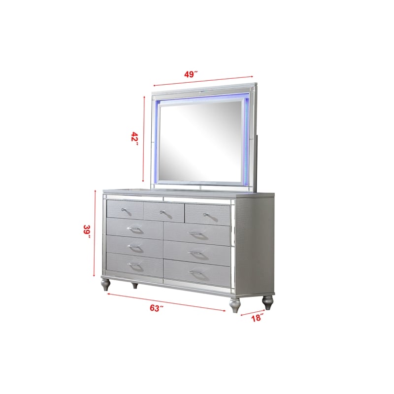 Sterling Full 5 PC LED Bedroom set made with wood in Silver Color