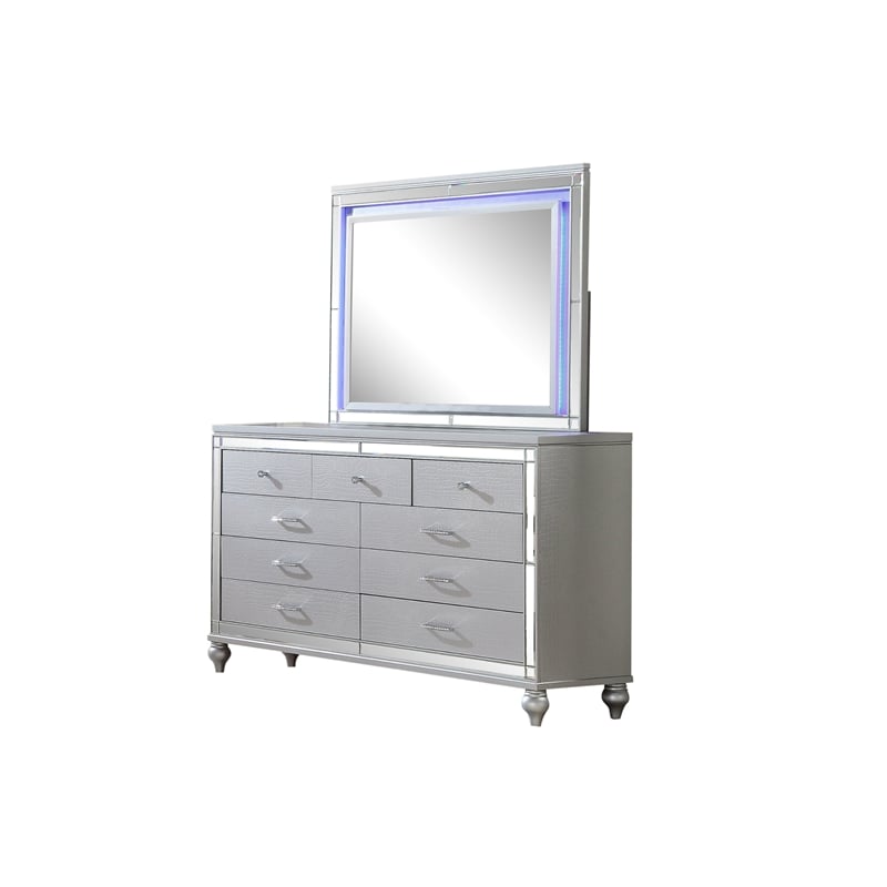 Sterling Full 5 PC LED Bedroom set made with wood in Silver Color