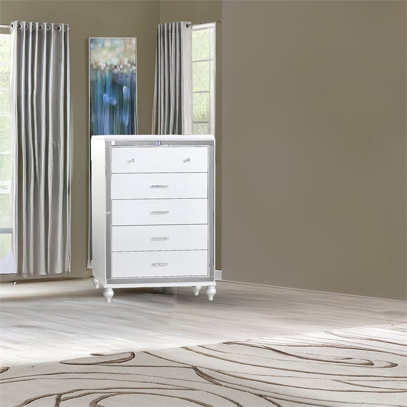 Sterling Mirror Framed Chest Made With Wood in White Color