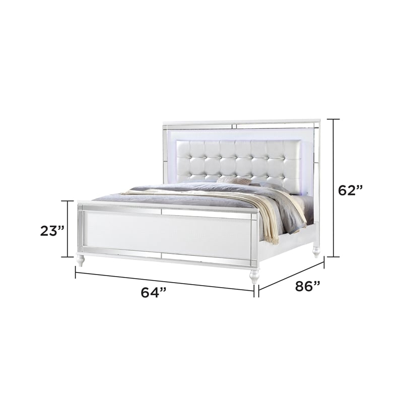 Sterling Queen Size Upholstered LED Bed made with wood in White Color