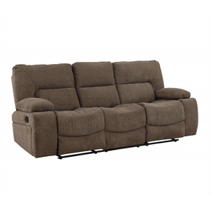 ohio manual recliner sofa made with chenille fabric upholstery in brown color