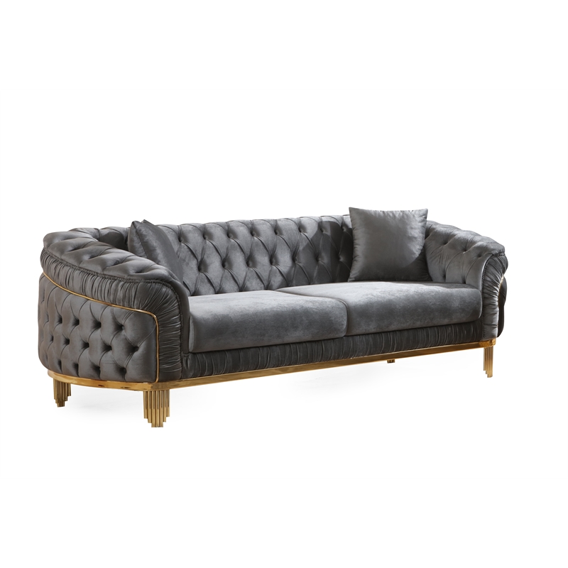 Vanessa Tufted Upholstery Sofa finished with Velvet Fabric in Gray