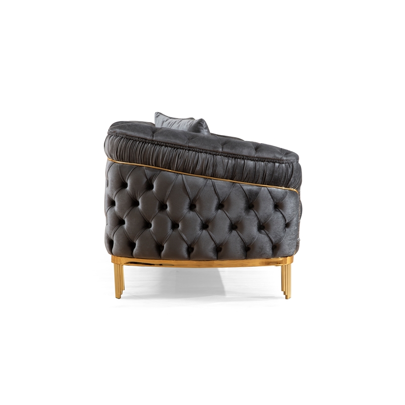 Vanessa Tufted Upholstery Sofa finished with Velvet Fabric in Gray