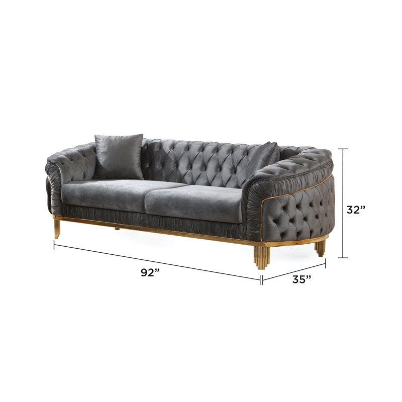 Vanessa Tufted Upholstery Sofa finished with Velvet Fabric in Gray