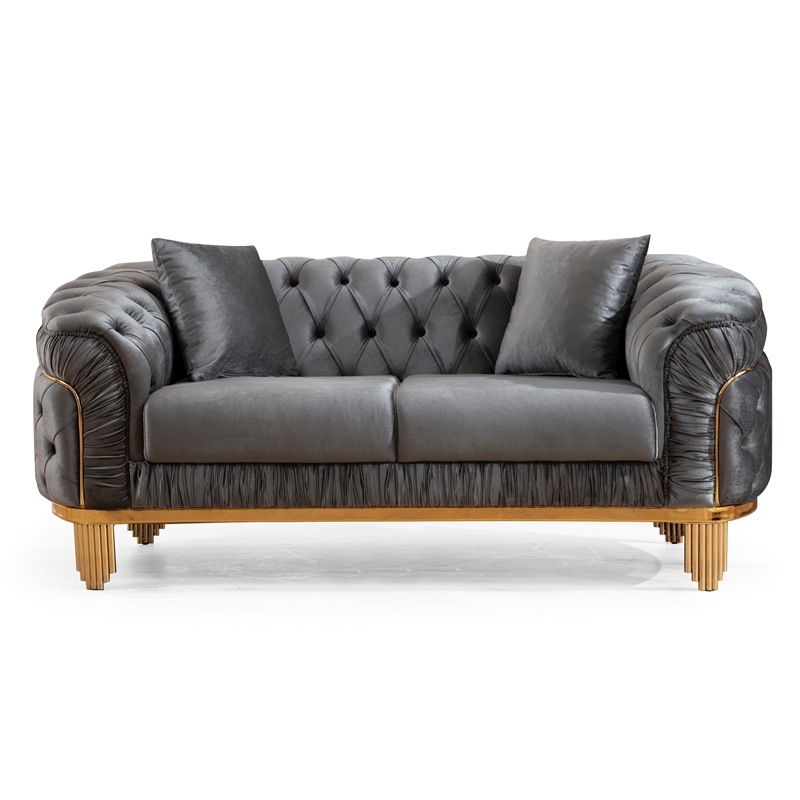 Vanessa Tufted Upholstery Loveseat finished with Velvet Fabric in Gray