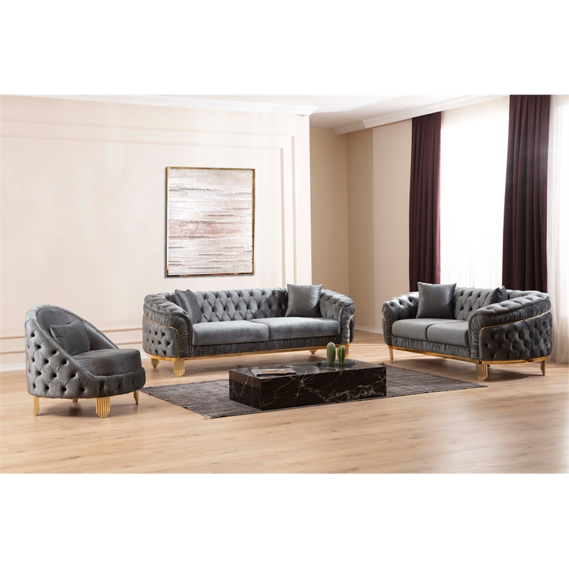 Vanessa Tufted Upholstery Chair finished with Velvet Fabric in Gray