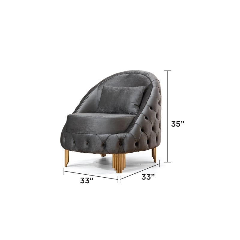 Vanessa Tufted Upholstery Chair finished with Velvet Fabric in Gray
