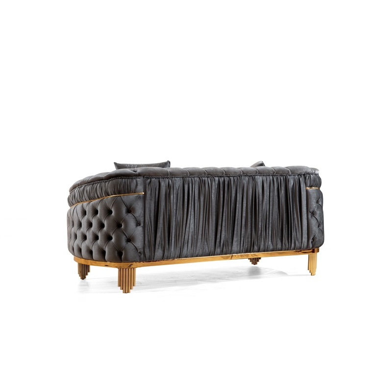 Vanessa 2 Piece Tufted Upholstery Sofa set finished with Velvet Fabric in Gray