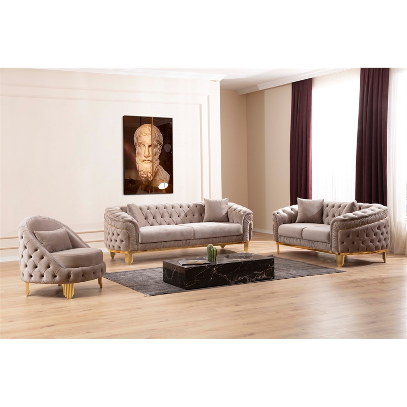 Vanessa Tufted Upholstery Sofa finished with Velvet Fabric in Taupe